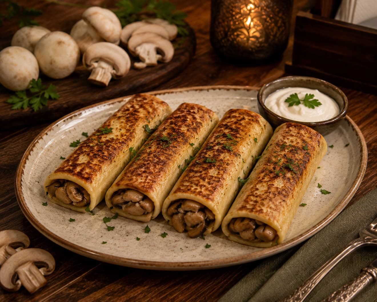 Blini med svampfyllning